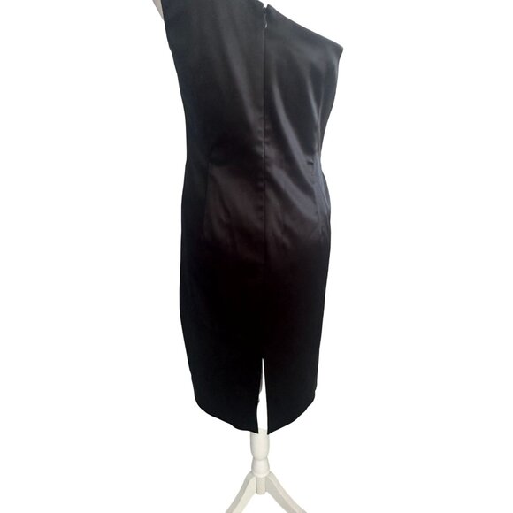 DAVID MEISTER Black Satin One Shoulder Cocktail Dress Size 8 - Picture 4 of 11